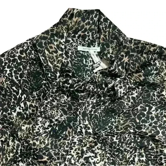 Avec Les Filles Animal Leopard Print Shirt Dress Black Almond Combo Size Medium - Picture 3 of 9